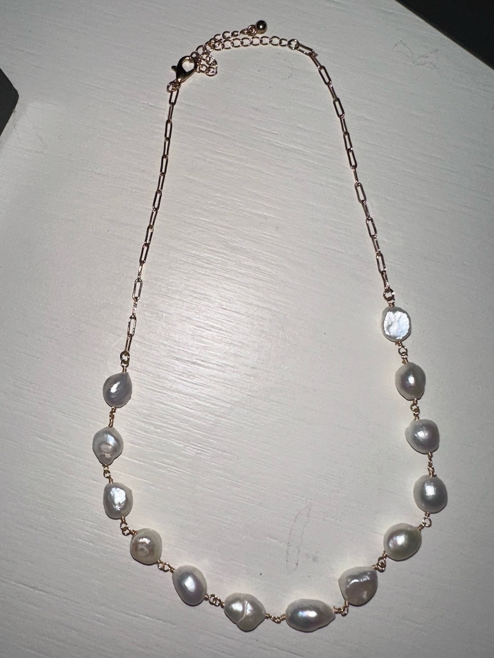 Gold Link Necklace with Pearls